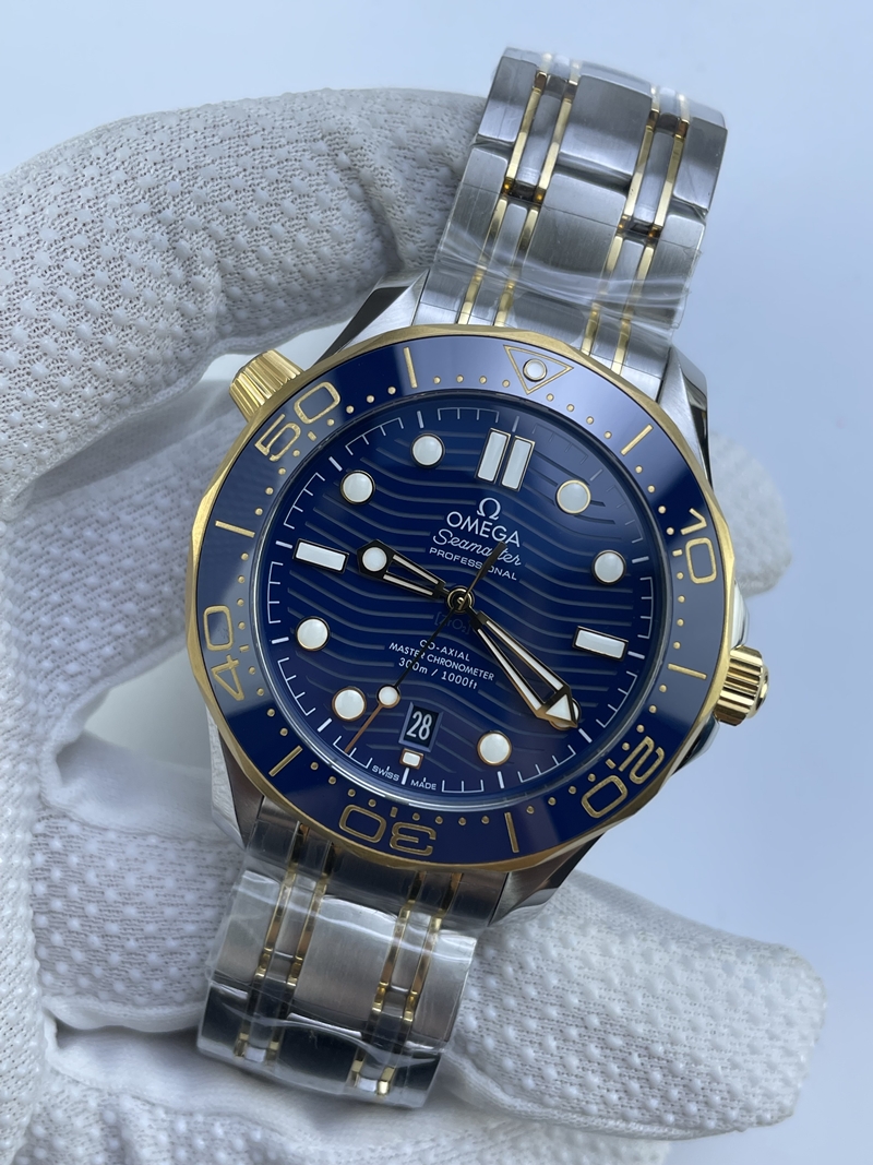 (준비완료/특급배송)NO.3294/VS공장 오메가 다이버 300 옐로우골드 콤비 블루다이얼 블루 브슬